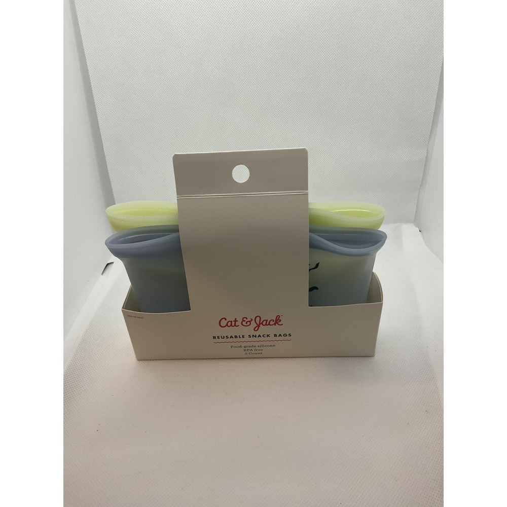 NWT Cat & Jack Reusable Silicone Snack Bags 2 Count Shark BlueGreen BPA Free NEW